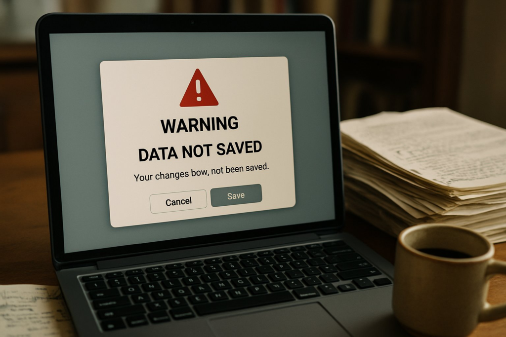 Warning screen showing potential data loss issue