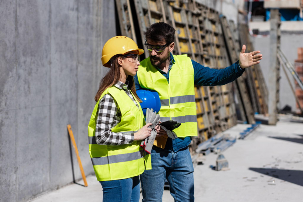 Construction team discussing project delays