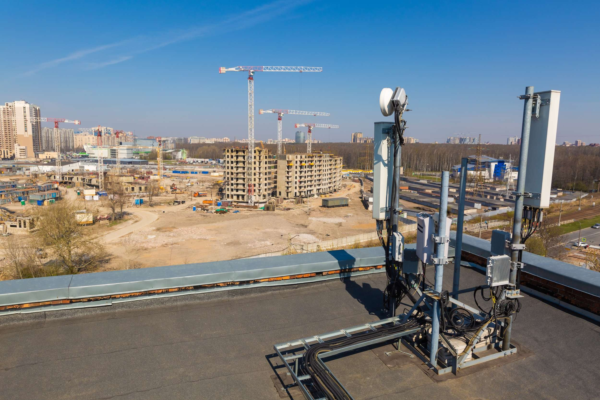 Internet equipment being set up at a construction jobsite