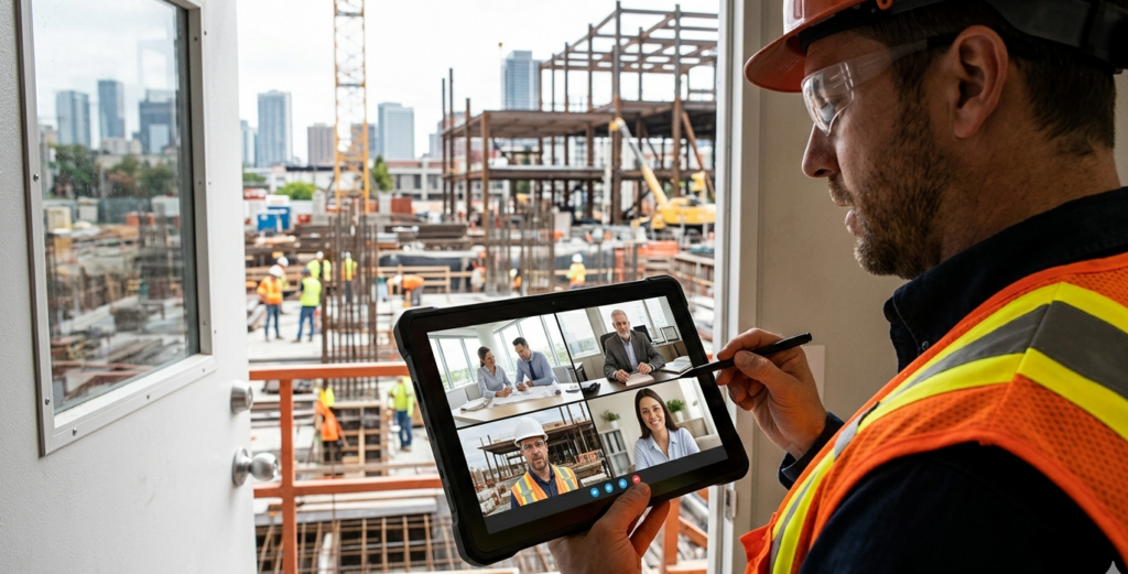 construction field supervisor office team video call