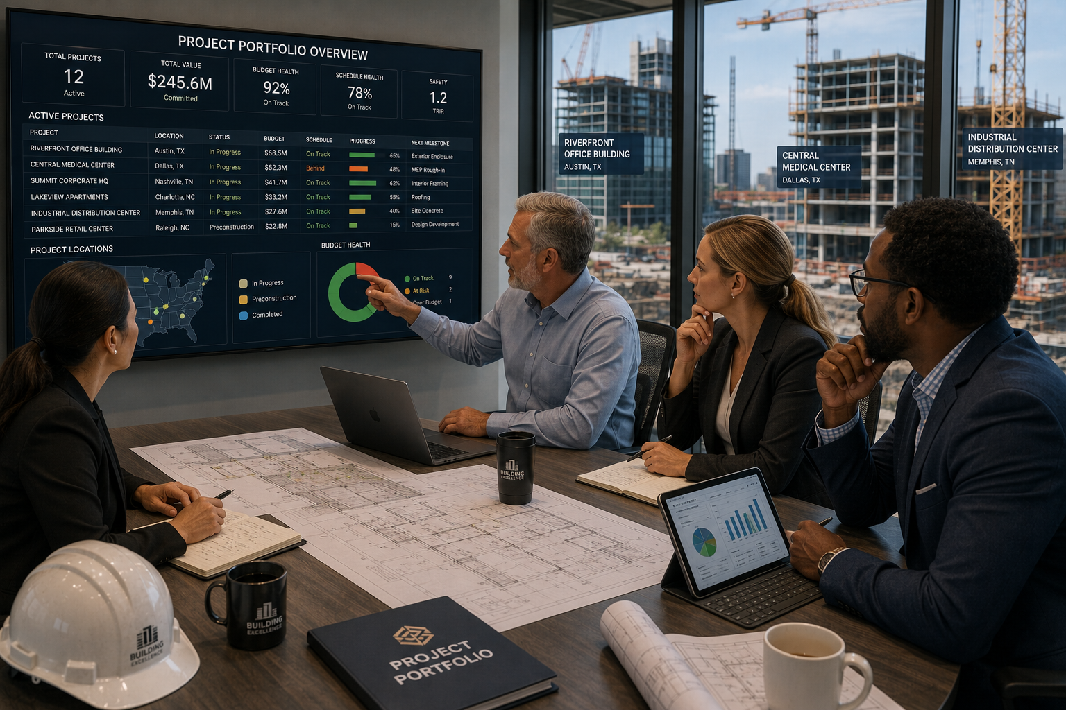 Construction leadership managing technology and operations across multiple projects