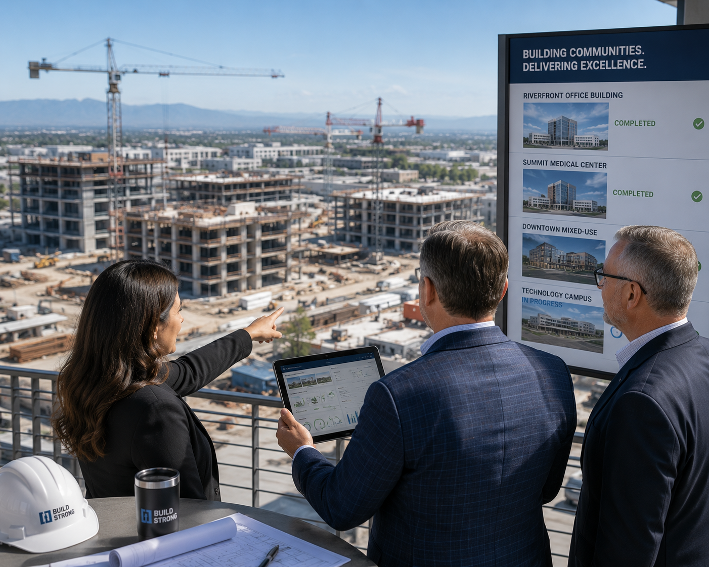 Construction leadership overseeing successful commercial construction projects