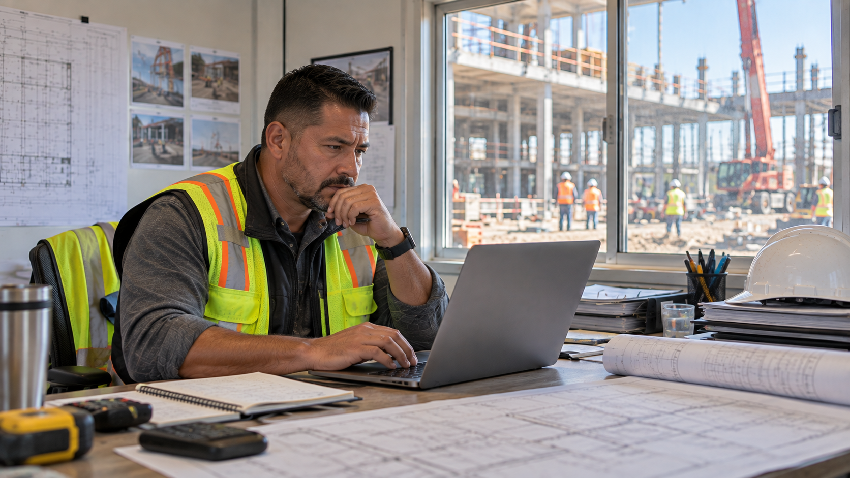Construction superintendent documenting project conditions at a commercial jobsite